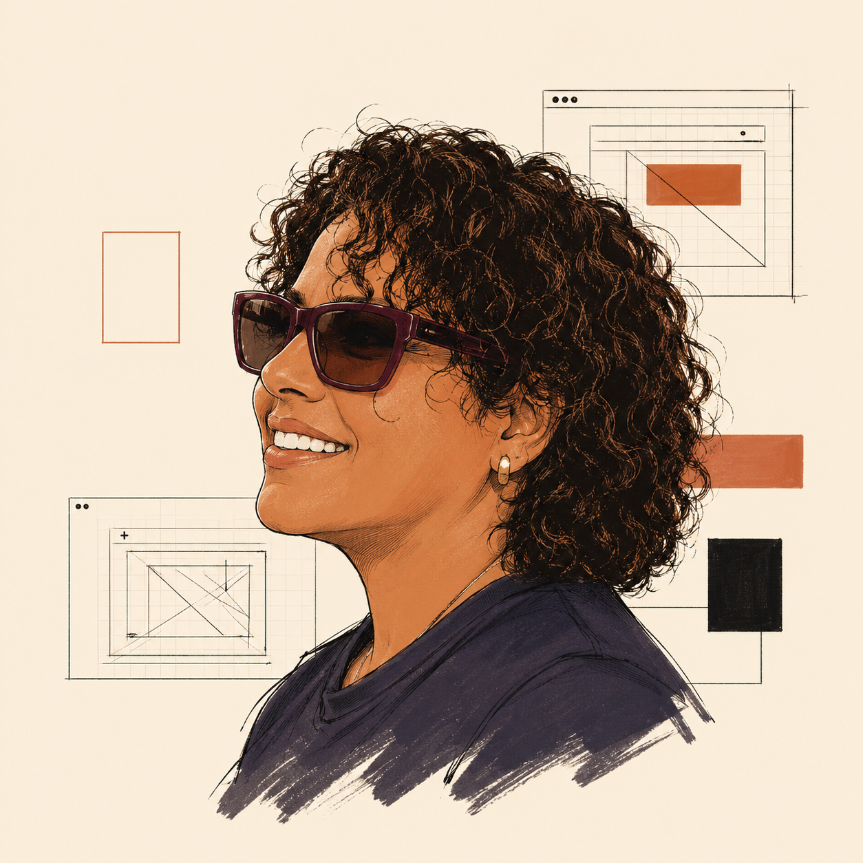 Illustrated portrait of Rosario Meza, Product Designer